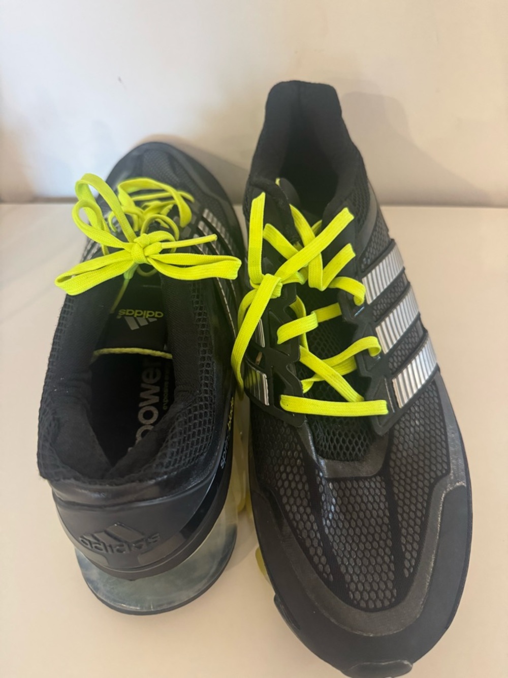adidas Men’s Black Athletic Sneakers with Neon Yellow Laces